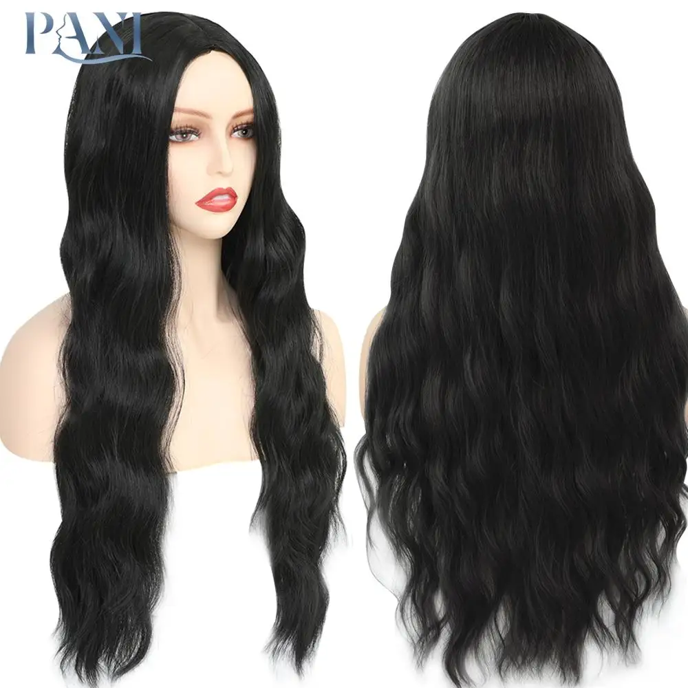 PANI Women's Long Wigs Water Wave Synthetic Wigs for Women Charm Black