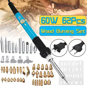 

62Pcs 60W Electric Soldering Iron Wood Burning Pen Tip Kit for Woodworking Soldering Metal Tool Part Pyrography Craft Tool