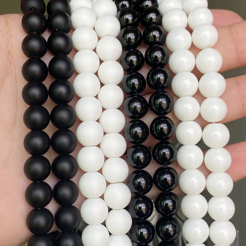 Natural Black White Agates Beads Dull Polish Matte Onyx Agates Round Loose Beads For Jewelry Making DIY Bracelets 15" Wholesale