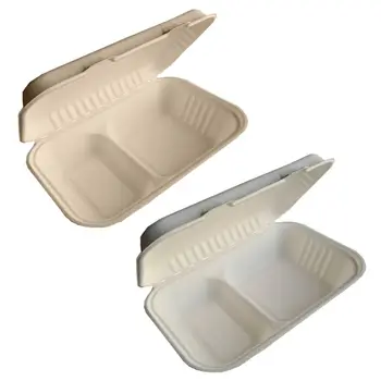 

50Pcs 1000ML Disposable Takeout Food Container Rice Meal Holder Box 2Compartment