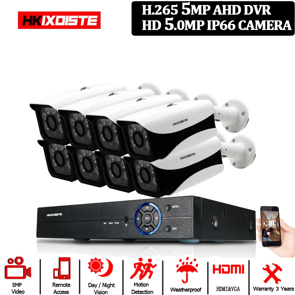 8PCS 5MP CAMERA H.265 комплект DVR 16CH 5MP cctv система 16 шт HD 5MP Низкая освещенность камеры безопасности Система IP66 водонепроницаемый комплект видеонаблюдения - Цвет: 8PCS 5MP CAMERA