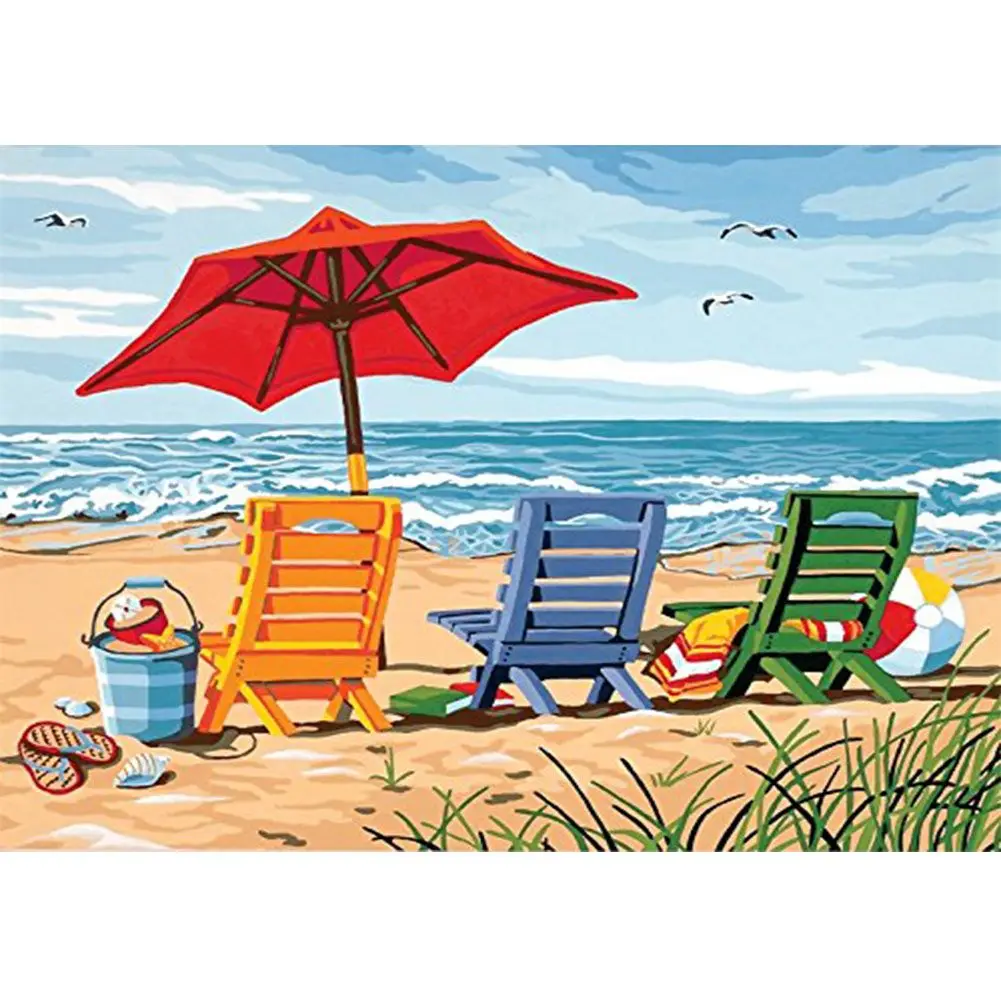

DIY Diamond Painting Kit Beach Chair By The Sea Full Drill Crystal Diamond Embroidery for Home Wall Decor Paintings gift 40*30cm