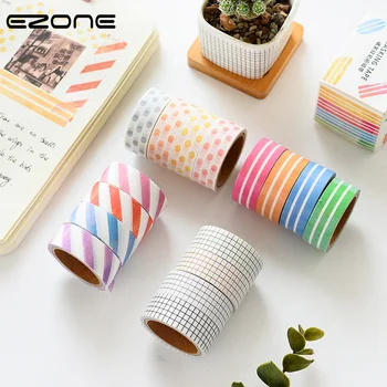 

EZONE 4 Roll Masking Tape Hand Account Book Decor Tape Washi Tape Pure Color Stripe Grid Simple Vintage Style Student Stationery
