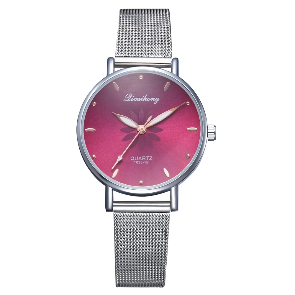 Модные синие женские часы роскошные серебряные розовые циферблат женские цветочные часы Металлические Женские кварцевые наручные часы zegarki damskie reloj - Цвет: Hot Pink