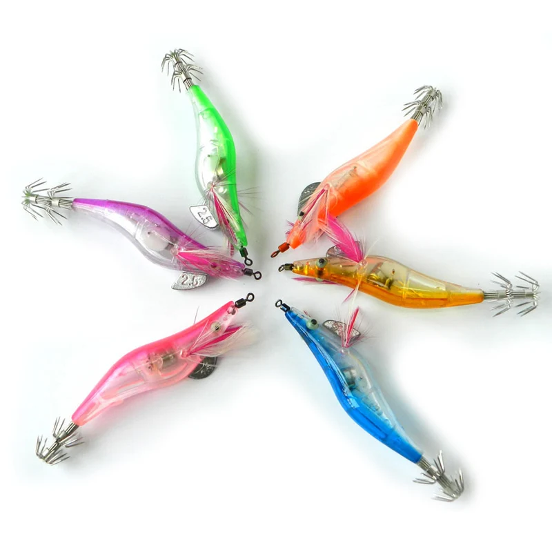 Newly 4pcs 10.5cm Shrimp Flashing LED Light Squid Jig Fishing Lure Prawn Tackle Hook BF88 - Цвет: Random Color