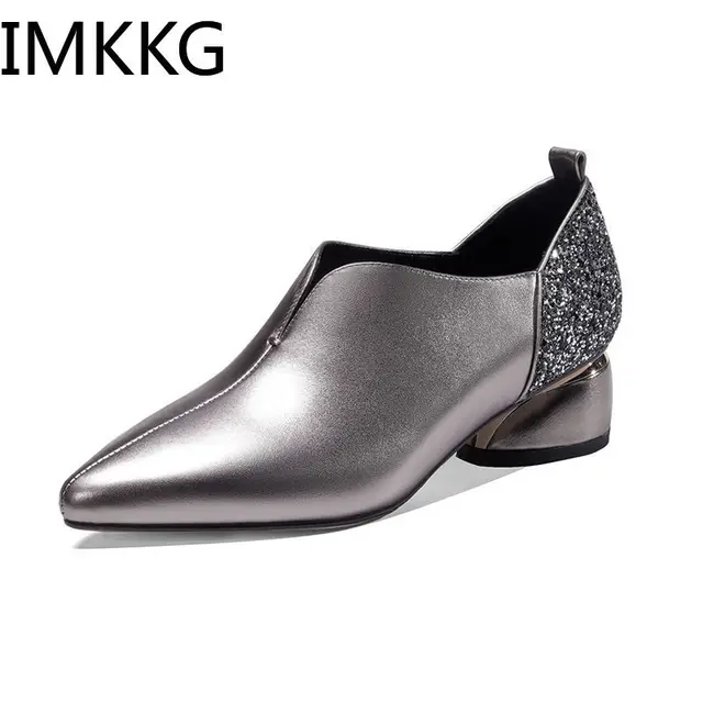 Spring Shoes Woman Mid Heels 2020 Women Pumps Pointed toe Office Lady Work Shoe Thick Heel bling Soft PU leather shoes 6