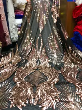 

Popular Sequins Lace Fabric French Mesh Lace Fabric High Quality Gold Line Sequence Fabric Nigerian Net Lace for Wedding Party