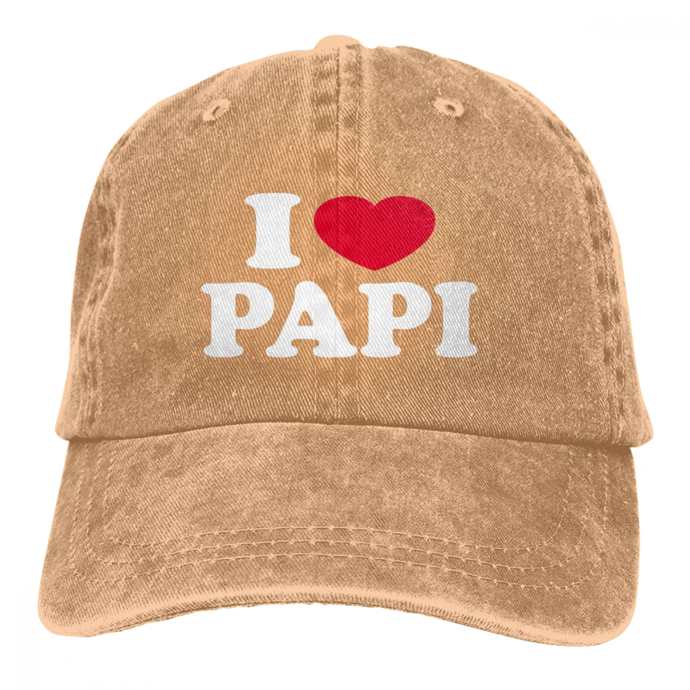 I Love Papi Casquette черные унисекс Мужские Женские джинсовые бейсболка с ремешком кепки Регулируемая шляпа для гольфа папа - Цвет: Хаки
