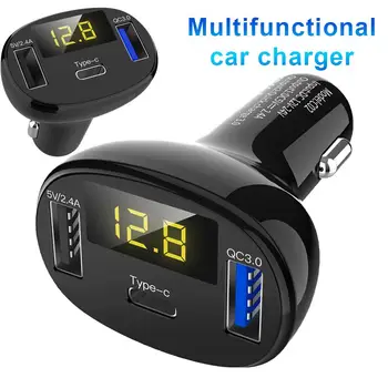 

C02 3 USB Ports Digital Display Type-c QC 3.0 Fast Charging Car Phone Charger