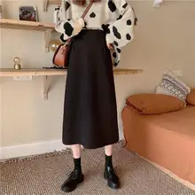 Новинка, кашемировая длинная юбка, шерстяная юбка, Женская длинная юбка с высокой талией, одноцветная Свободная юбка