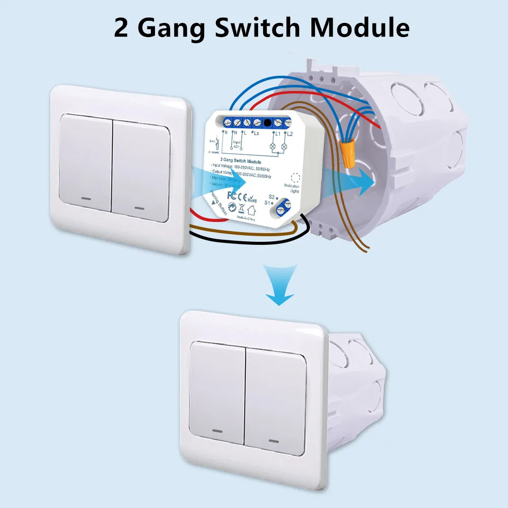 2 Gang WiFi переключатель DIY релейный модуль Tuya умное освещение работает с Google Home Alexa App таймер настенный выключатель домашняя Автоматизация 2 Gang WiFi переключатель DIY релейный модуль Tuya умное освещение работает с Google Home Alexa App таймер настенный выключатель домашняя Автоматизация