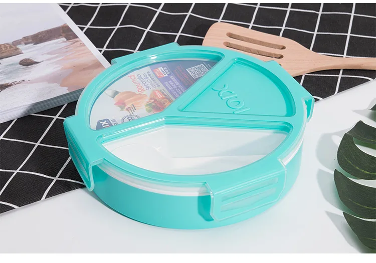 Пластиковый круглый Ланч-бокс Microwavable 3 сетки Bento box с ложкой Портативный пикника школы герметичный контейнер для хранения еды