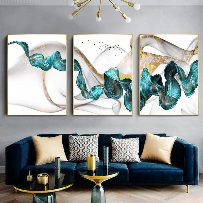 Green Drifting Flying Abstract Wall Art Pictures Canvas Paintings Poster Print Living Room Decoration  Дом и