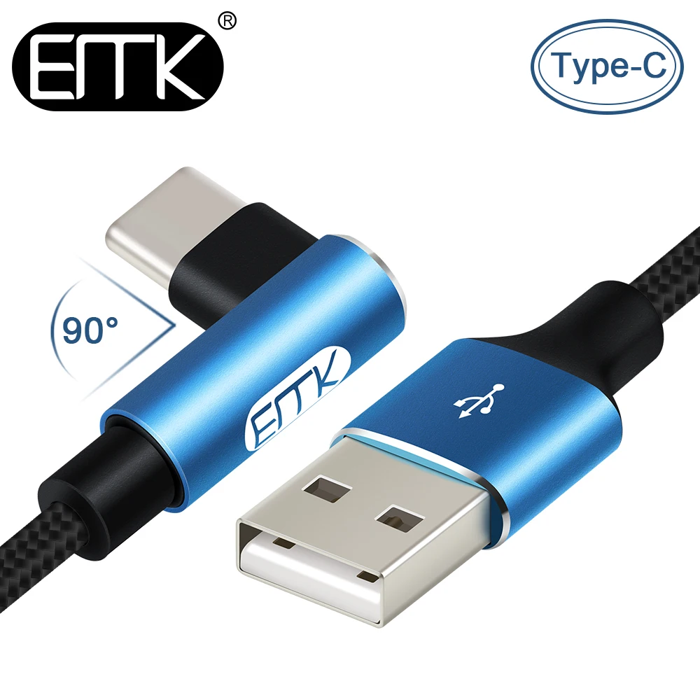 

EMK 1ft Type-C 2.0 USB-C Fast Charger Cable for Samsung Galaxy S9 90 Degree Data Sync Cable for Xiaomi Huawei 0.3m 1.2m 1.8m