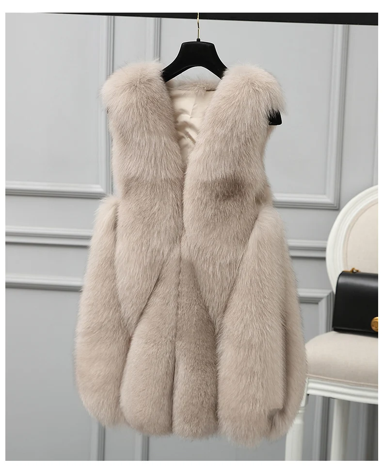 Fox Fur Vest Women Fashion Sleeveless Loose Winter Jacket Female Korean Warm Thick Faux Fur Coat Long Jackets Women's Clothing