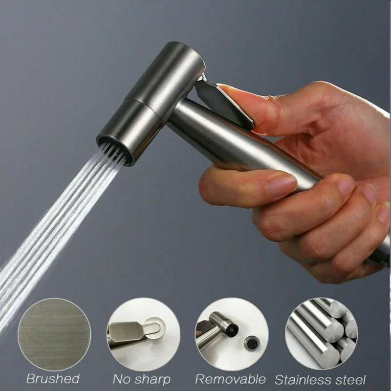 Stainless Steel Handheld Bidet Spray Shower Head Kit Toilet Shattaf Adapter Hose 