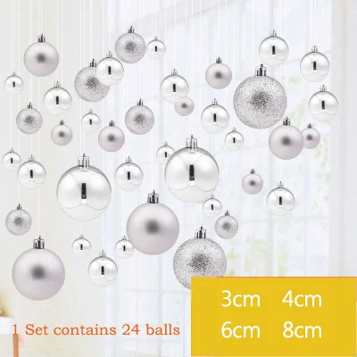 Серебристый Strongwell 24Pcs Christmas Tree Ball Decoration For Home DIY Xmas Birthday Wedding New Year Baubles Ball Hanging Decoration Part - Цвет: Серебристый