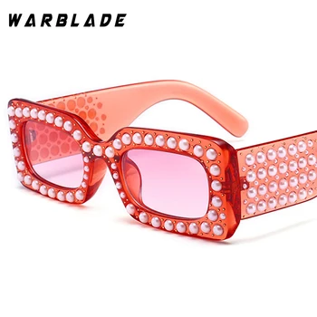 

WarBLade New Hot Fashion Ladies Quality Pearl Square Sunglasses Women Vintage Brand Design Luxury Sun Glasses Female Male