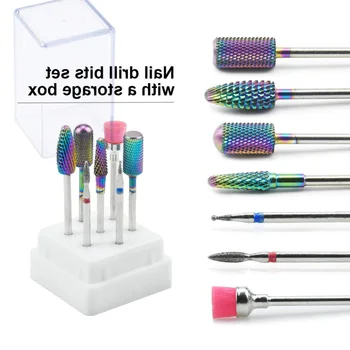

7 Pcs Rainbow Tungsten Carbide/Ceramic Nail Drill Bits Set IN Box Manicure Machine Accessories Milling Cutter Electric Nail File
