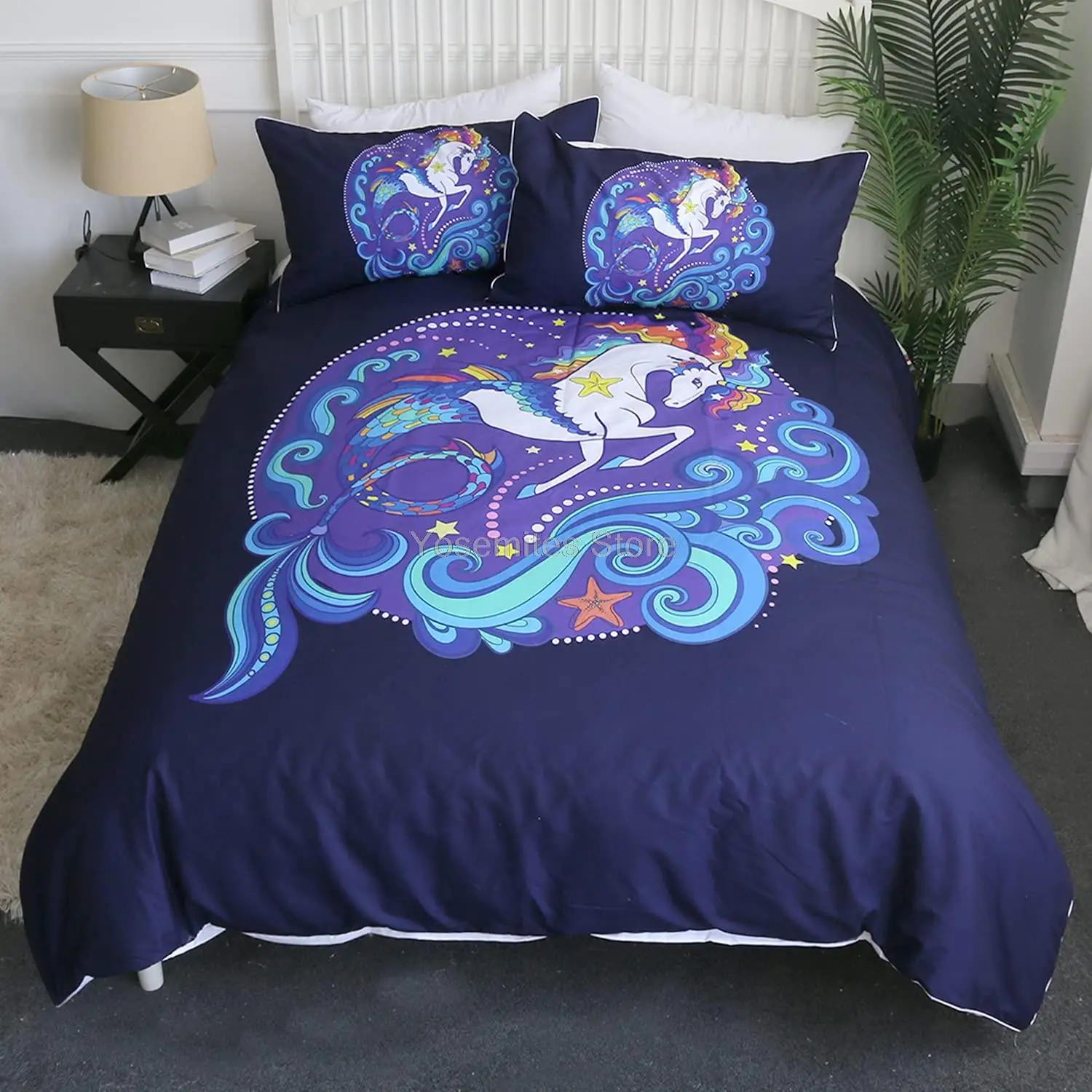 

Sleepwish Purple Unicorn Bedding Set Twin, 3 Piece Unicorn Mermaid Scale Bed Set for Kid Teen Girl, Watercolor Unicorn Comforter