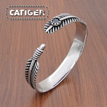 

Punk Vintage Men's Women's Black Zircon Cuff Bangles Stainless Steel Bracelet Animal Eagle Feather Crystal Open Bangle