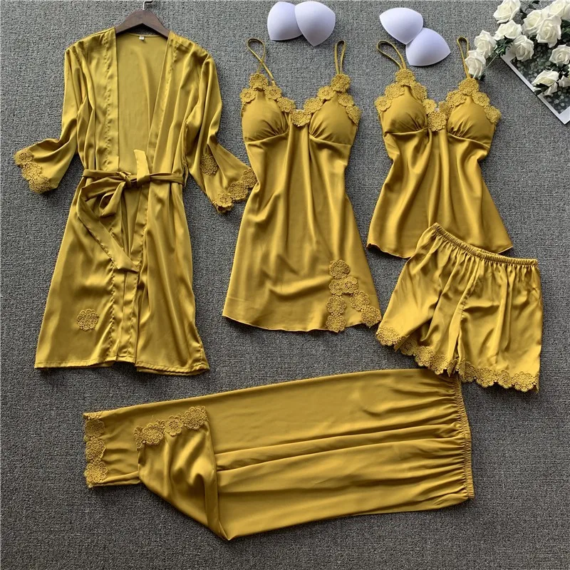 

Female Flower 5PCS Bride Wedding Robe Bathrobe Gown Sleepwear Sexy Lace Intimate Lingerie Home Clothes Summer Casual Nightwear