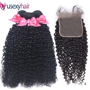 

USEXY Malaysian Kinky Curly Bundles With Closure Human Hair Bundles with Closure 3 Bundles with Closure