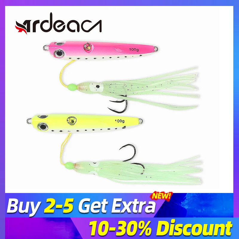 

ARDEA hard Metal Lure 100g Jigging With Squid Soft Bait Tail Lead Alloy Fishing Lures Big Eye Octopus Soft Lure
