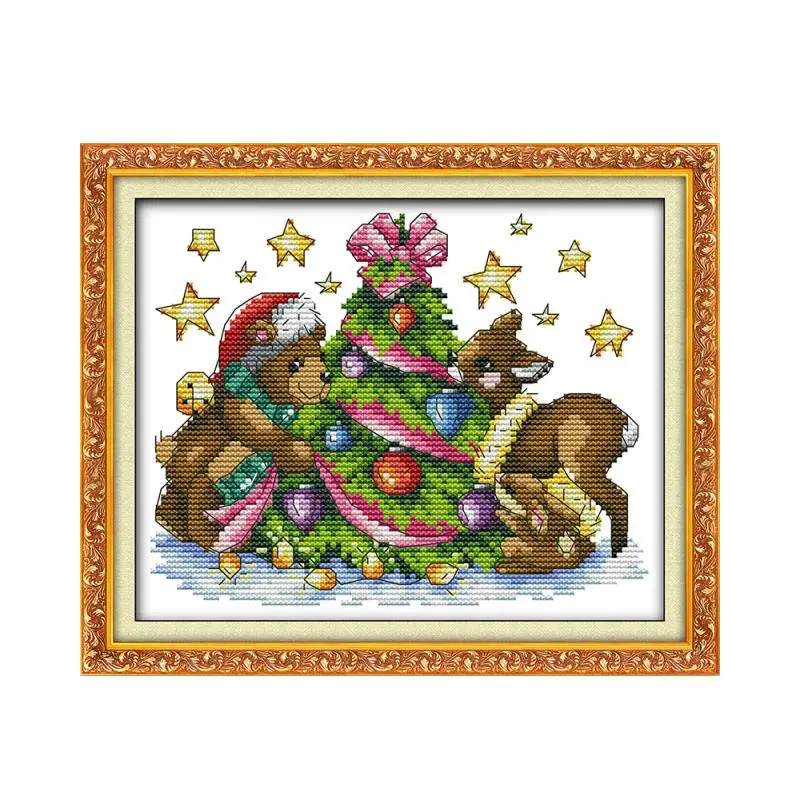Набор для вышивки Teddy In Christmas Cartoon Patterns 11ct 14ct напечатанный холст рукоделие ручной