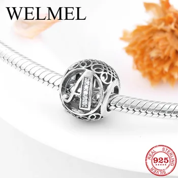 

Authentic Sterling Silver 925 Crystal Zircon Alphabet Letter A Beads Charm Fit Original Women Charms Bracelets Bangles Jewelry