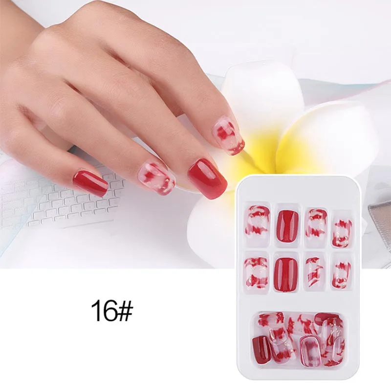 Износ дизайн ногтей готовая часть съемные накладные ногти чистая красный дизайн ногтей Клей фрукты желе взрывной Тип матовый - Цвет: TF0102A16