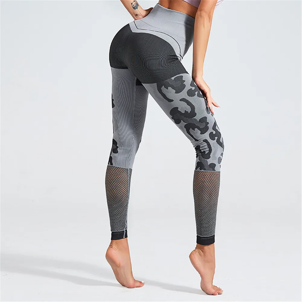 NCLAGEN Sexy Hollow Out Camouflage Yogaings T Shirt Women Patchwork Quick Dry Nylon Cropped Tops Activewear Camo Tee Shirts