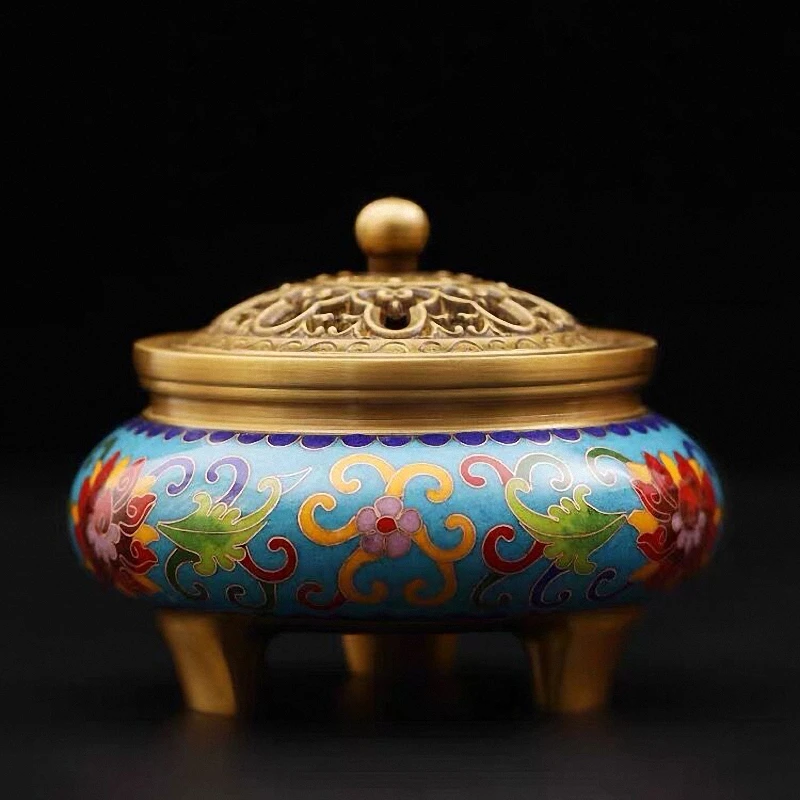 PINNY Large Cloisonne Tripod Brass Incense Burner Metal Enamel Sandalwood Censer Home Decoration Accessories Buddha Decor - Image 5