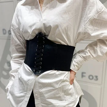 Corset Wide Pu Leather Belt For Women Slimming Body Elastic Waist Strap Waistband Female Adjustable Dress Decorative Girdle 1