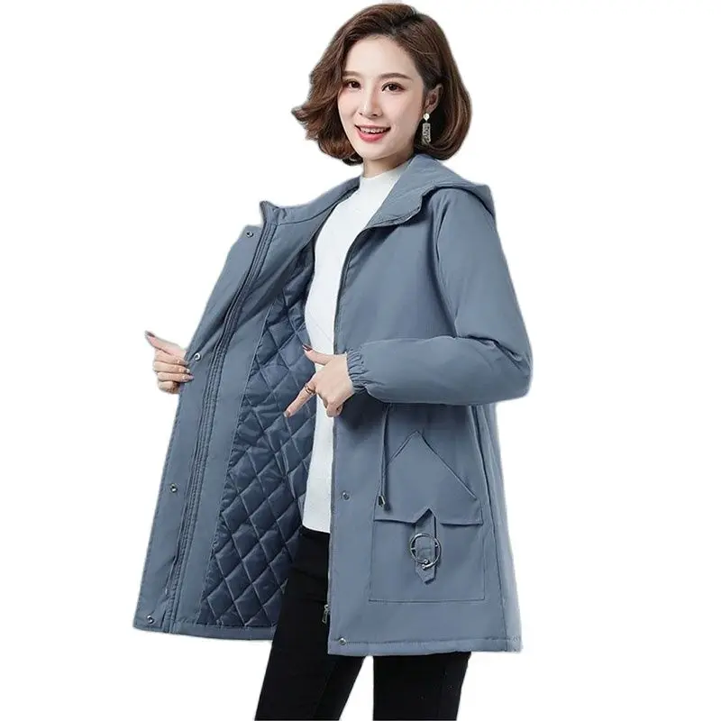 

Ladies Overcoat Parka Add Velvet Thicken Cotton Jacket Mid-Long Zipper Keep Warm Down Cotton Winter Women Windbreakers Coat