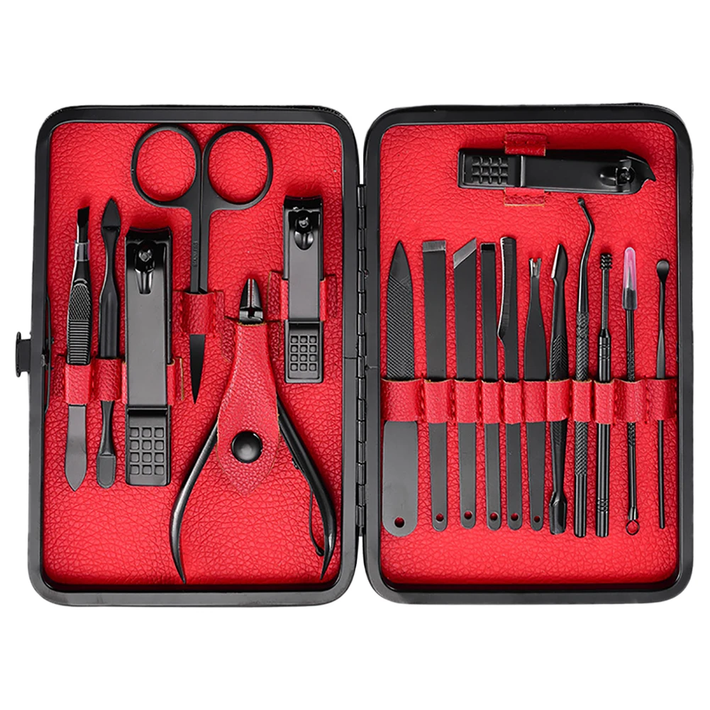 

18 In 1 Stainless Steel Professional Pedicure Kit Nail Scissors Grooming Kit - Black Portable Travel Manicure Set Accessories