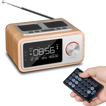 

Wooden Clock Radio Portable Retro Bluetooth Speaker Digital FM Radio Multi-Functional MP3 Player Supports Micro USB