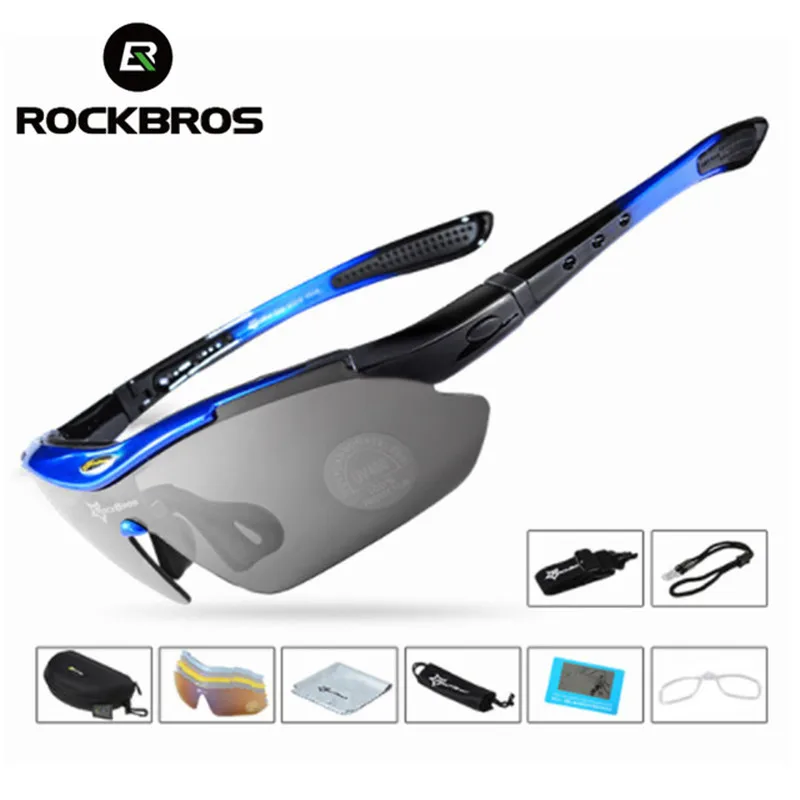Medium blue glasses ROCKBROS поляризационные очки для езды на велосипеде, защитные очки, мужские спортивные солнцезащитные очки для горной езды, велосипеда, 5 линз - Цвет: Medium blue glasses