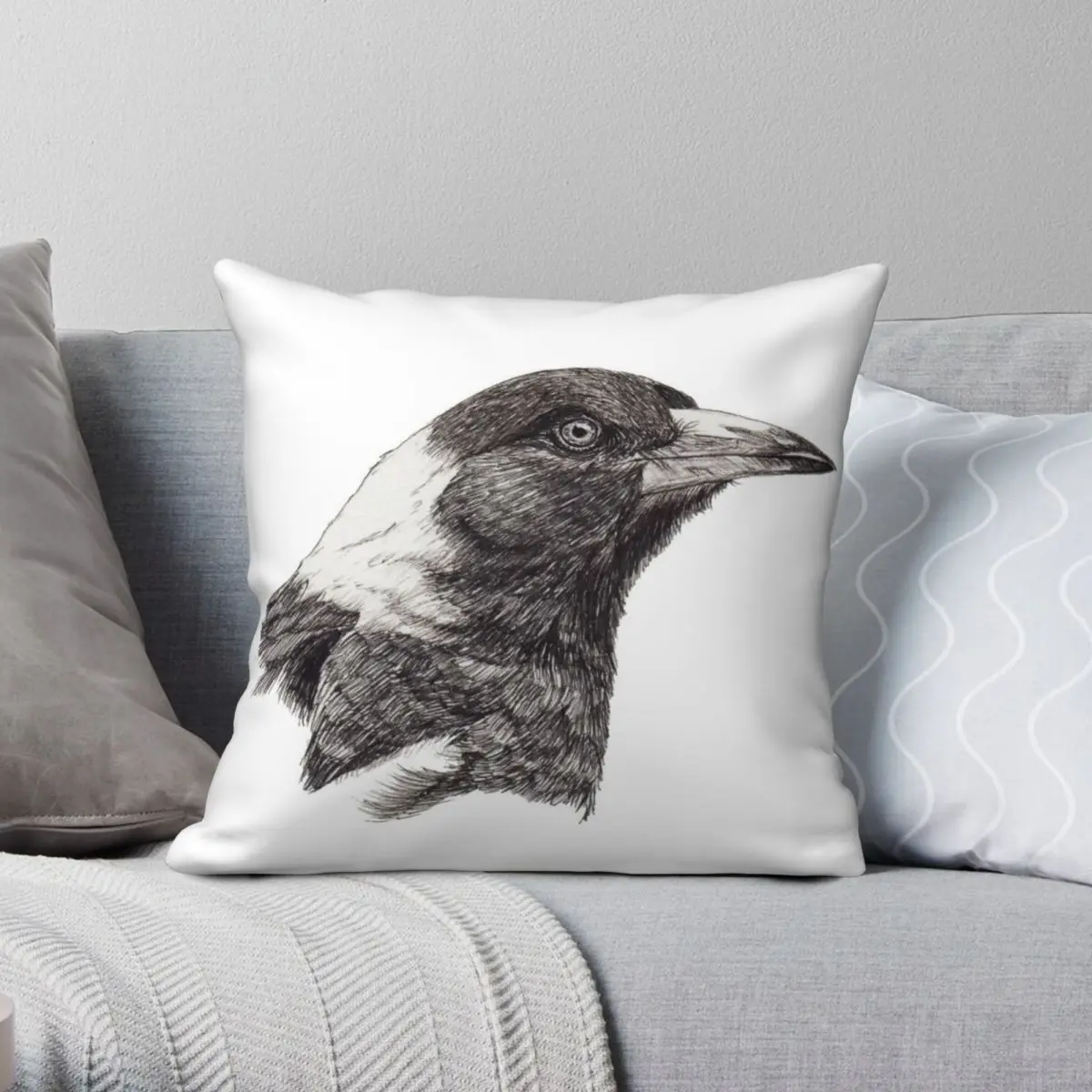 

Australian Magpie Inktober Square Pillowcase Polyester Linen Velvet Pattern Zip Decor Pillow Case Home Cushion Case 45x45