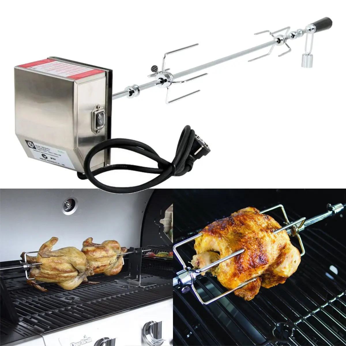 

4W Stainless Steel Rotisserie BBQ Grill Spit Rod Motor Set Meat Fork Roaster Camping Charcoal Grill Kits Cookware BBQ Tools