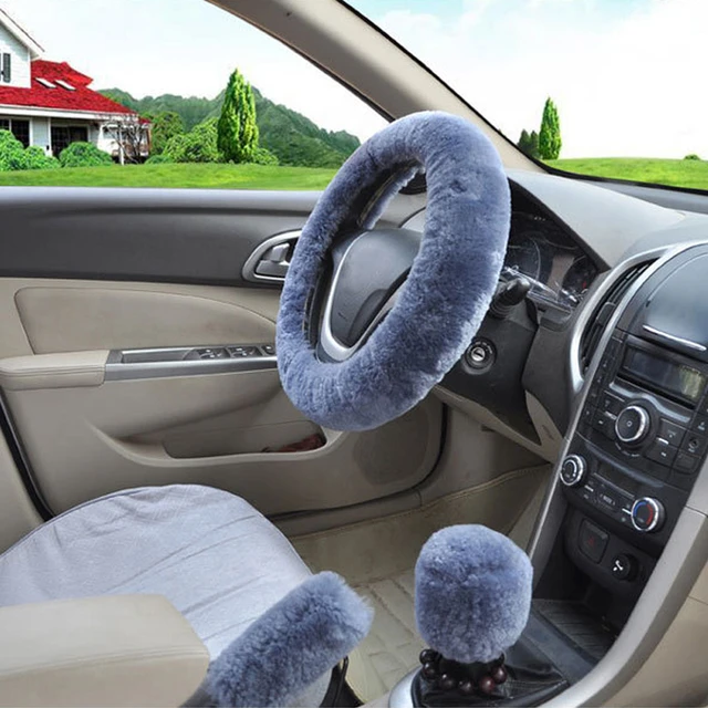 Housses universelles de volant de voiture en peluche, frein à main et housse  de vitesse en fausse fourrure, accessoires de voiture, hiver, ensemble de 3  pièces - AliExpress