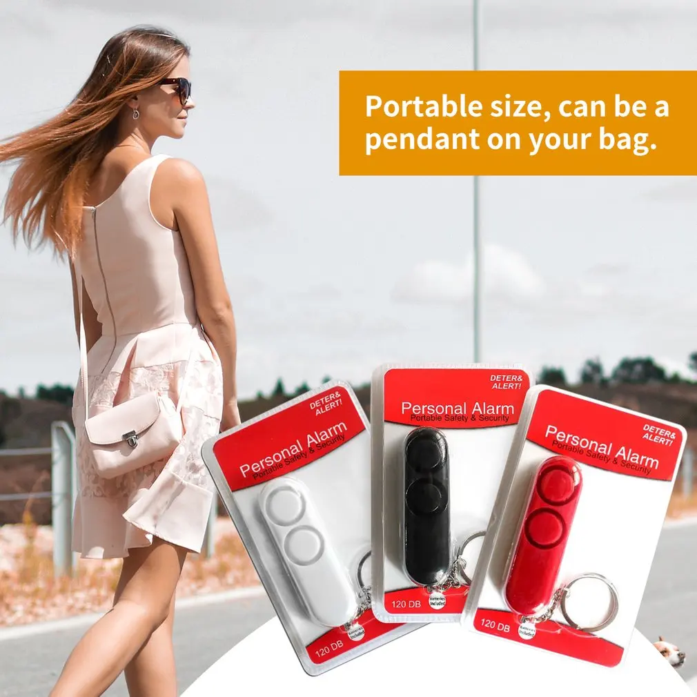 120dB Self Defense Anti-rape Device Dual Speakers Loud Alarm Alert Attack Panic Safety Personal Security Keychain Bag Pendant