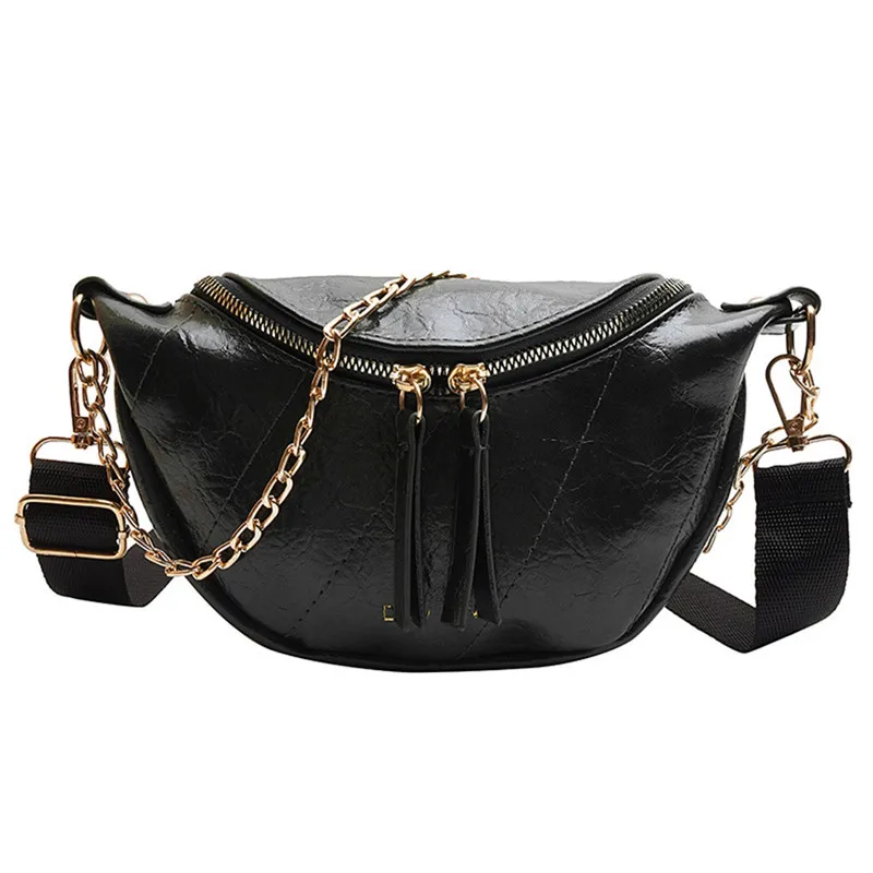 Роскошная поясная сумка с ремнем на цепочке, поясная сумка, модный дизайн, Женская поясная сумка, сумка на ремне нагрудная маленькие кошельки#40 - Color: Black