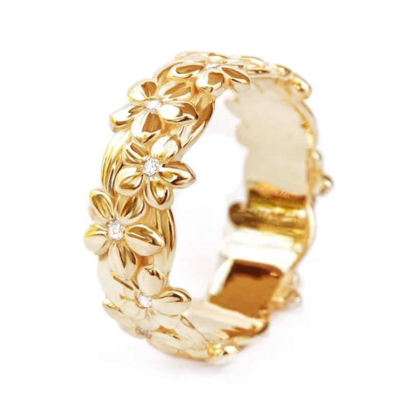 HuitanPartysuStyleWomenFlowerRingCrystalZirconFancyGirlGift