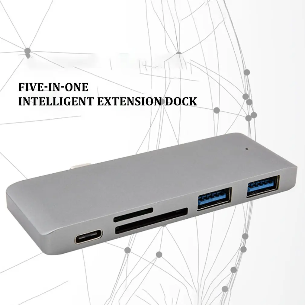 Тип-c концентратор USB-C адаптер 5 портов type C концентратор с зарядка PD USB 3,0 порт SD/микро кардридер для MacBook Pro док-станция - Цвет: Gray