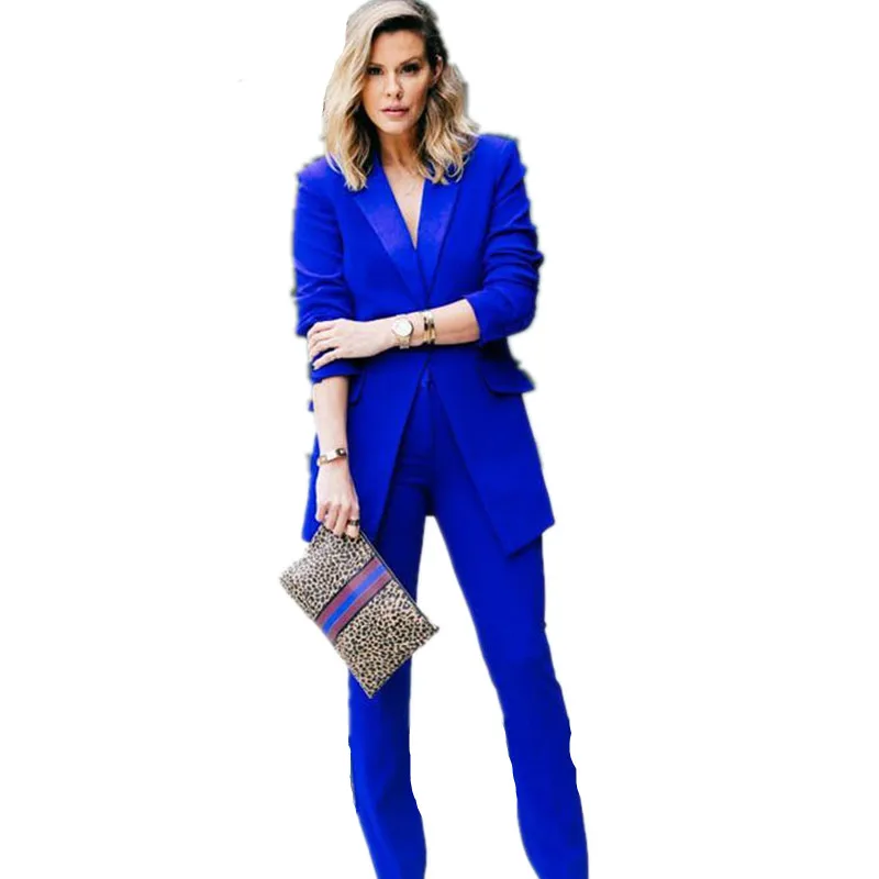 casual suits Royal blue 2 piece set women business suits slim fit ...
