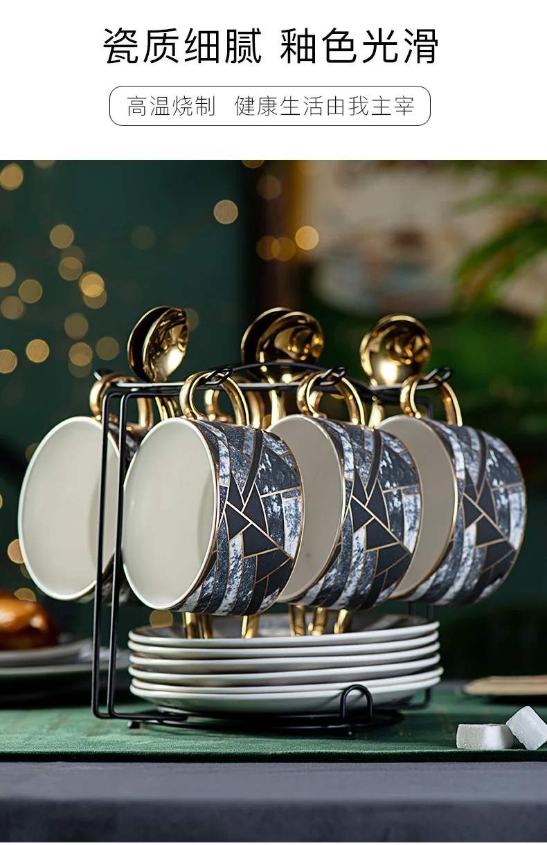 Скандинавский роскошный набор кофейных чашек и блюдца, керамический чайный набор, кофейная кружка Koffie Kopjes, темно-синий чайный набор, чашка для 4 или 6 FF70C25