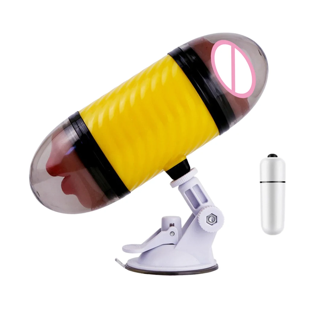 Vibrating Male Masturbator Stroker Masturbation Cup Dual Heads Realistic Oral & Vagina Massage Cup Sex Toys for Men Hands Free