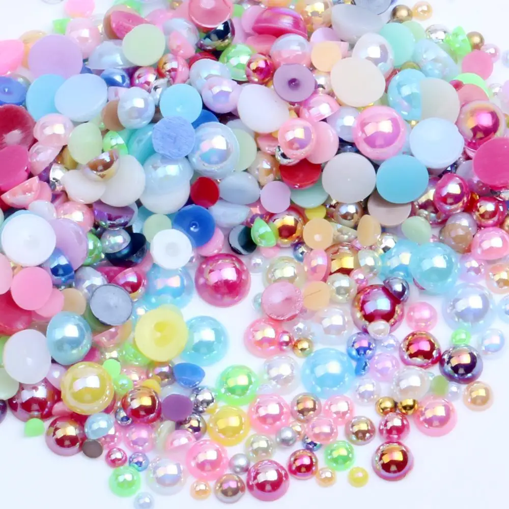 3mm 1000pcs Resin Beads Many AB Colors Half Round ABS Imitation Pearl Beads AB Colors Flatback Beads For Nail Art Wedding Dress