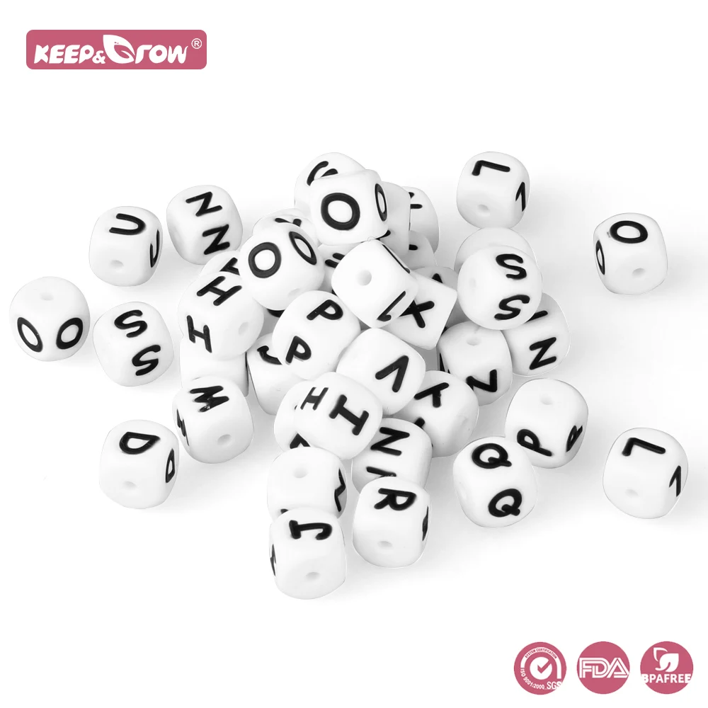 Keep&Grow Silicone Letter Beads 30Pcs BPA Free Baby Teethers Food Grade English Alphabet Baby Teething Toys For Necklace Making